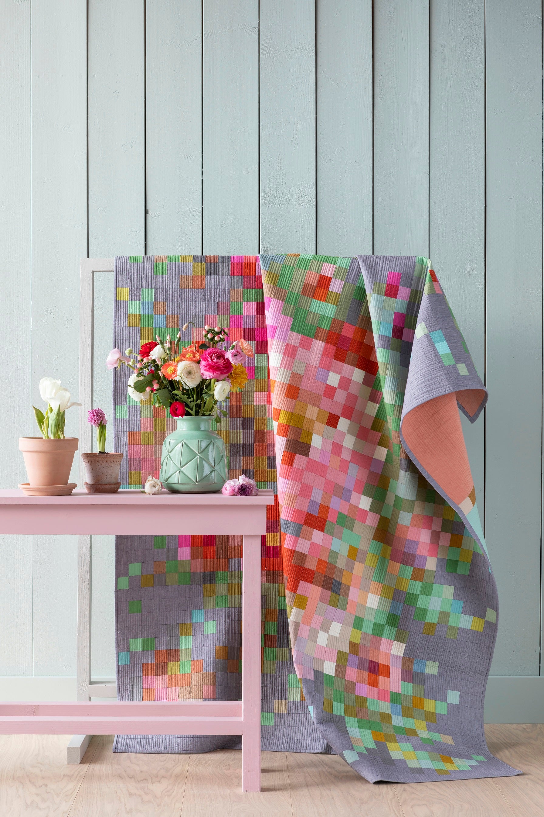 Tilda Quilt Kit | Solids | Flower Bouquet Embroidery | 63.5 x 81.5