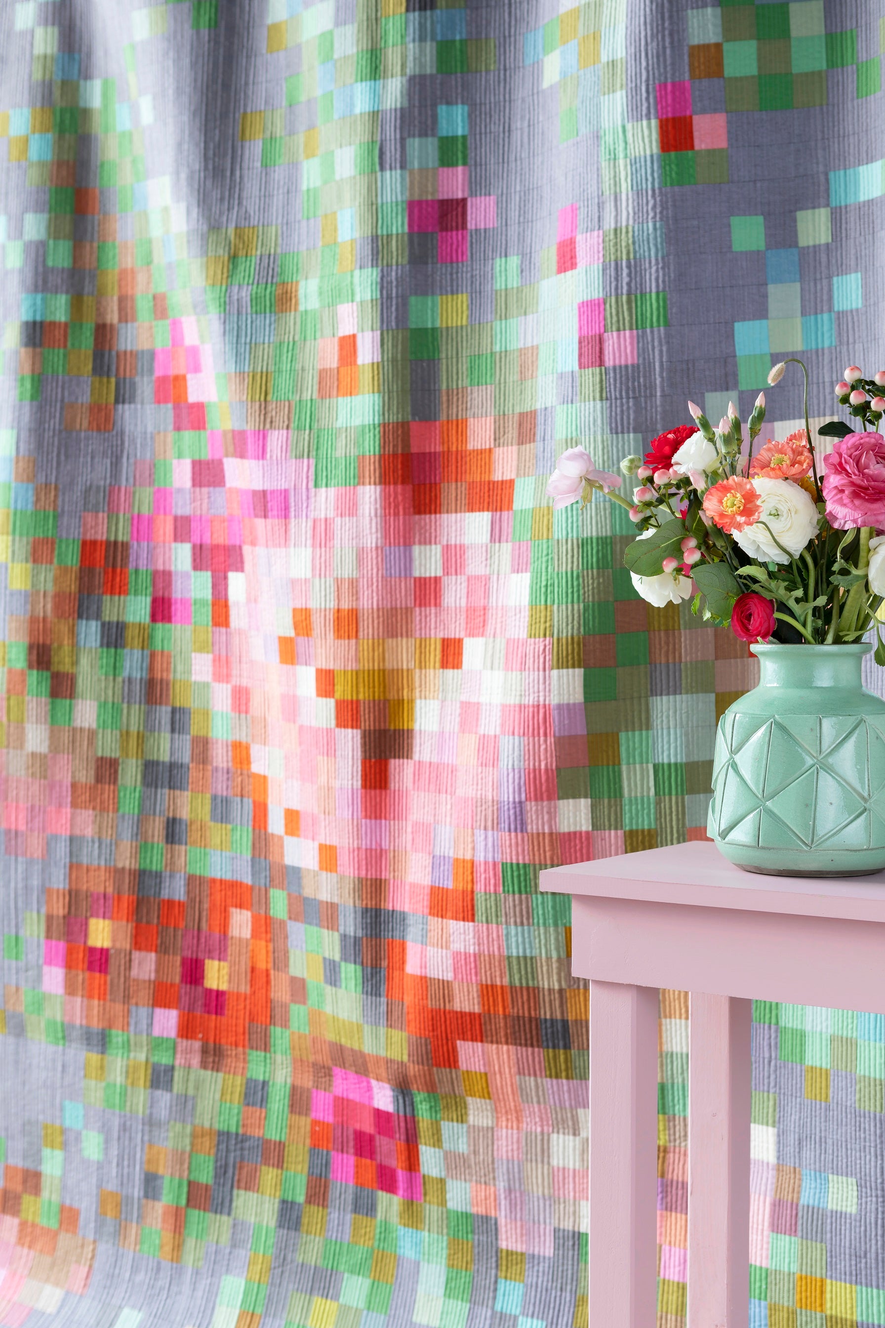 Tilda Quilt Kit | Solids | Flower Bouquet Embroidery | 63.5 x 81.5